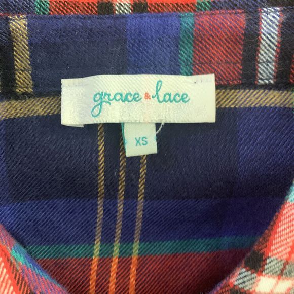 Grace and Lace Whiskey Plaid l/s Flannel Button Up Shirt with Pockets size xs - Picture 4 of 10